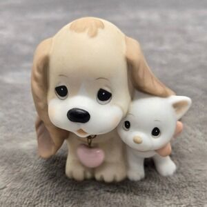 Precious Moments Puppy Dog Figurine F0105 Tan White Dogs Pink Heart Collar PMI